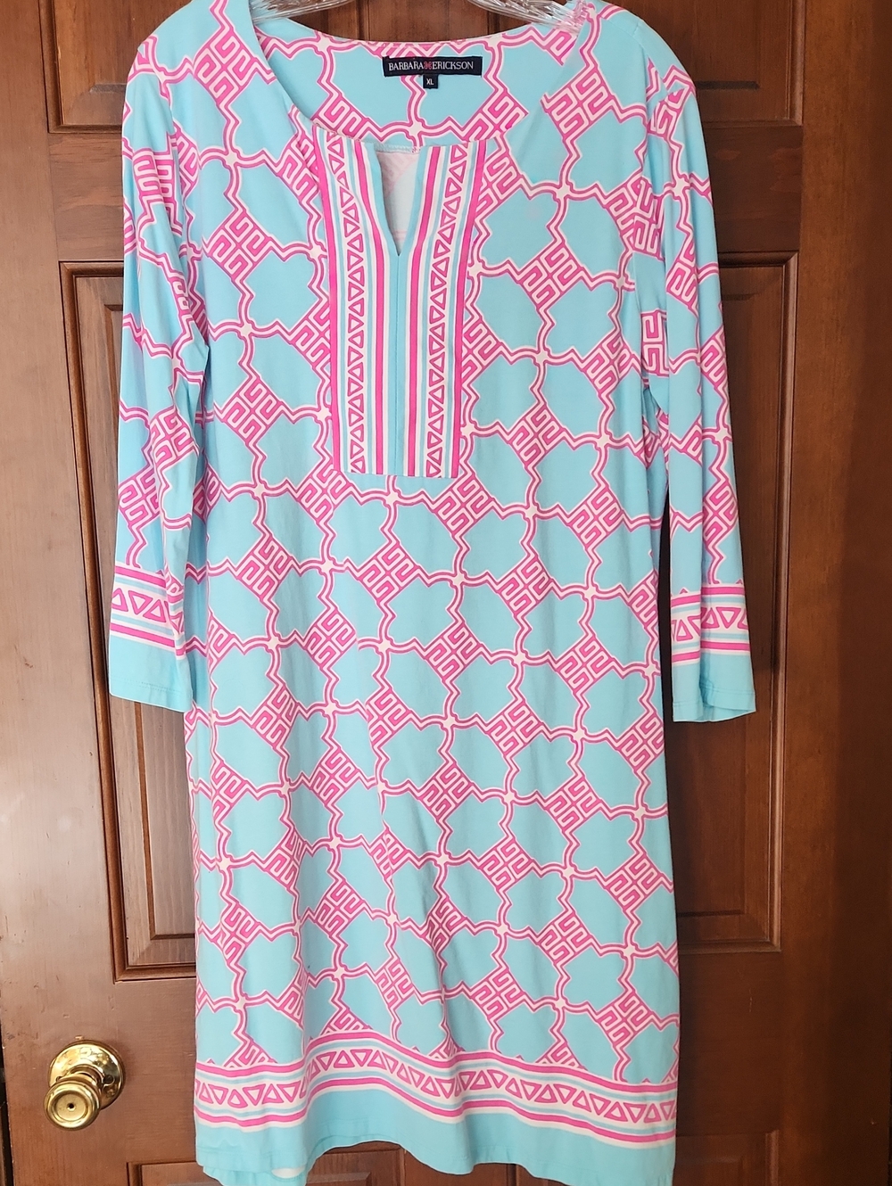 Barbara Erickson Aqua & Pink Geometric Tunic Dress